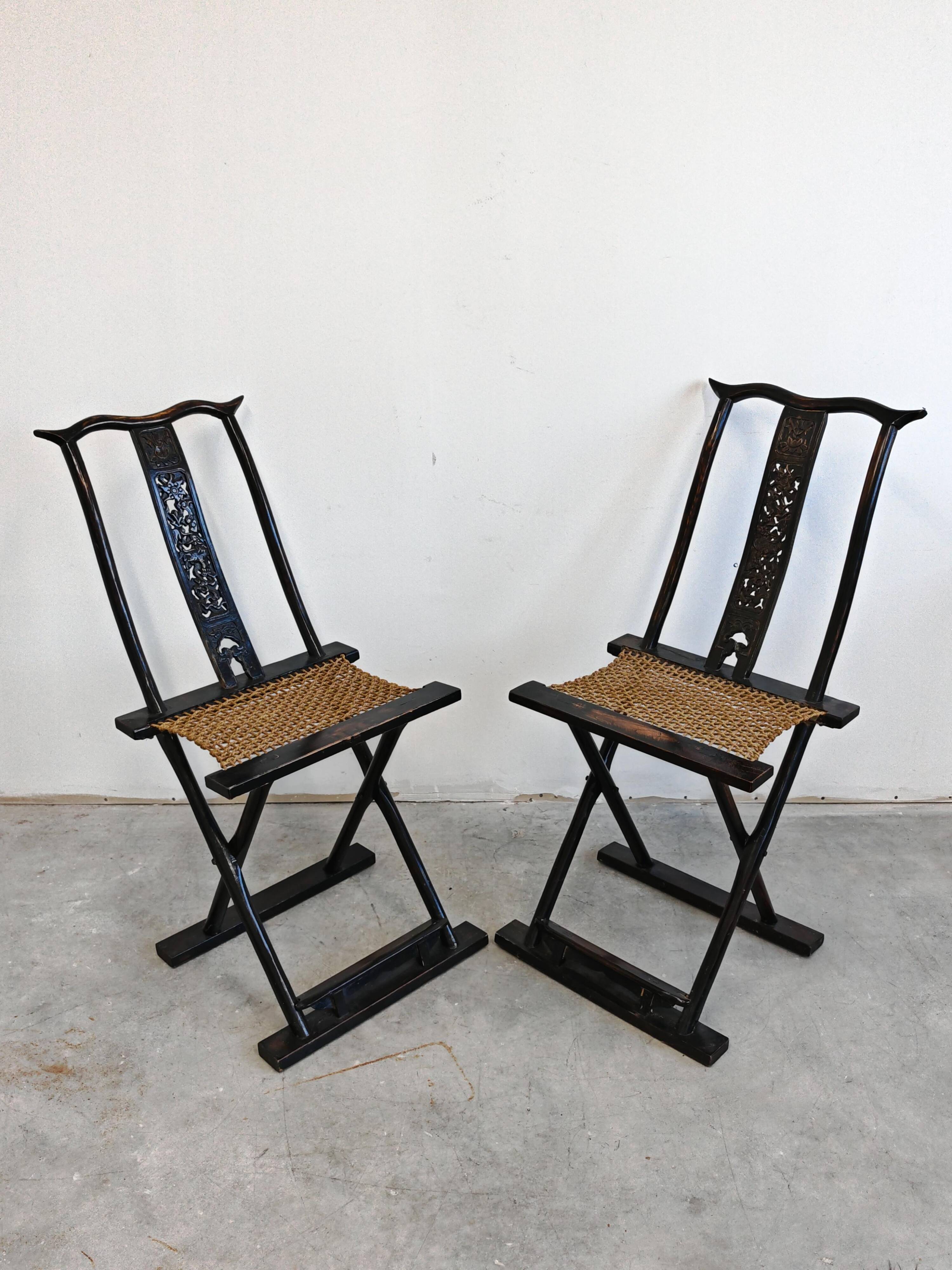 Pair of antique folding chairs Mare, China, circa 1880