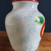 White Ceramic Vase with Peach and Leaf Motifs