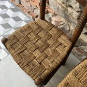 Pair of turned wood and braided rope chairs, 1950s-60s