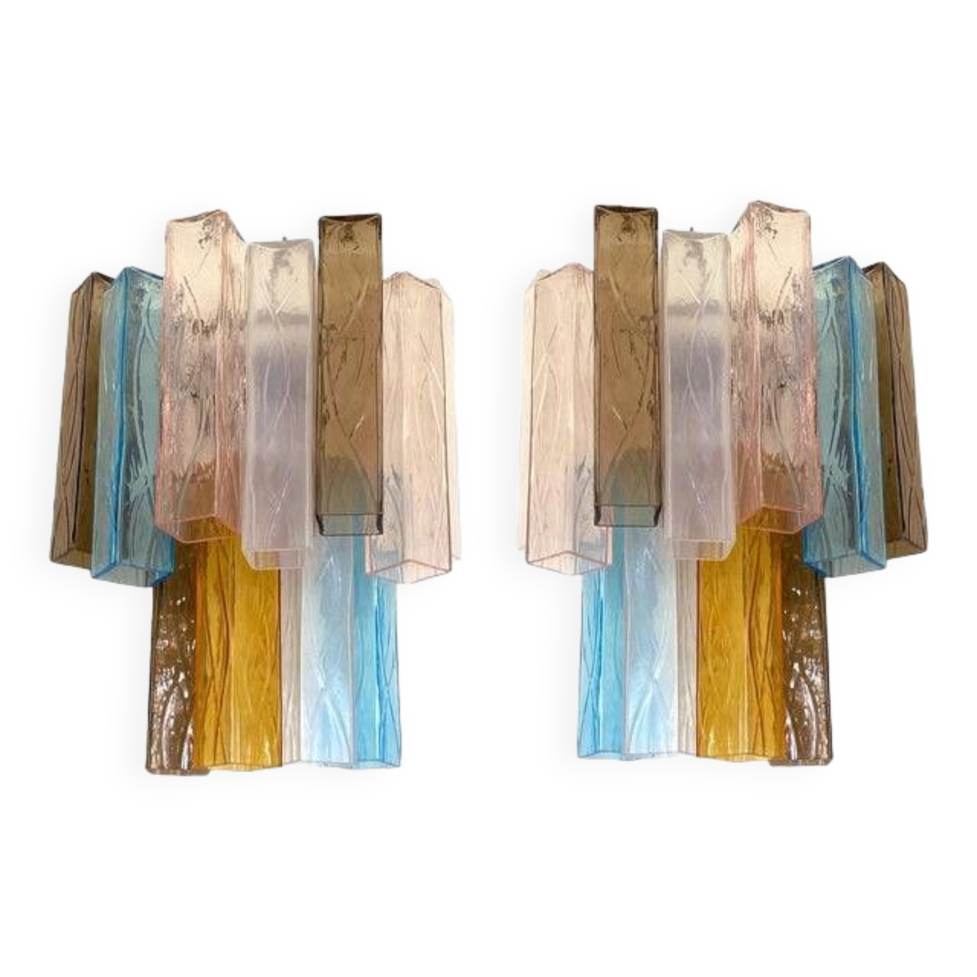 21st Century Multicolored "Squared" Murano Glass Wall Sconces - a Pair