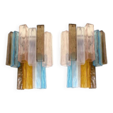 21st Century Multicolored "Squared" Murano Glass Wall Sconces - a Pair