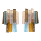21st Century Multicolored "Squared" Murano Glass Wall Sconces - a Pair