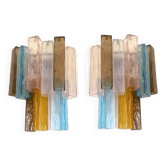 21st Century Multicolored "Squared" Murano Glass Wall Sconces - a Pair