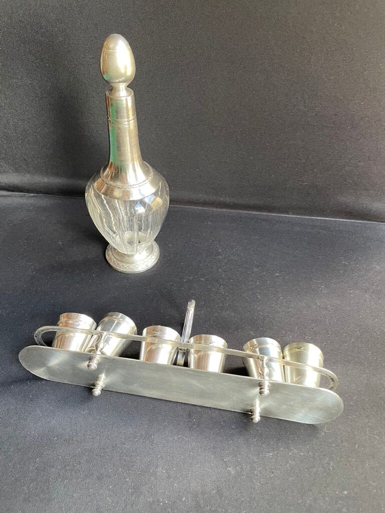 Louis XVI style silver metal liquor service