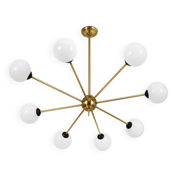 Lustre de style Stilnovo en laiton, métal et verre, années 1960