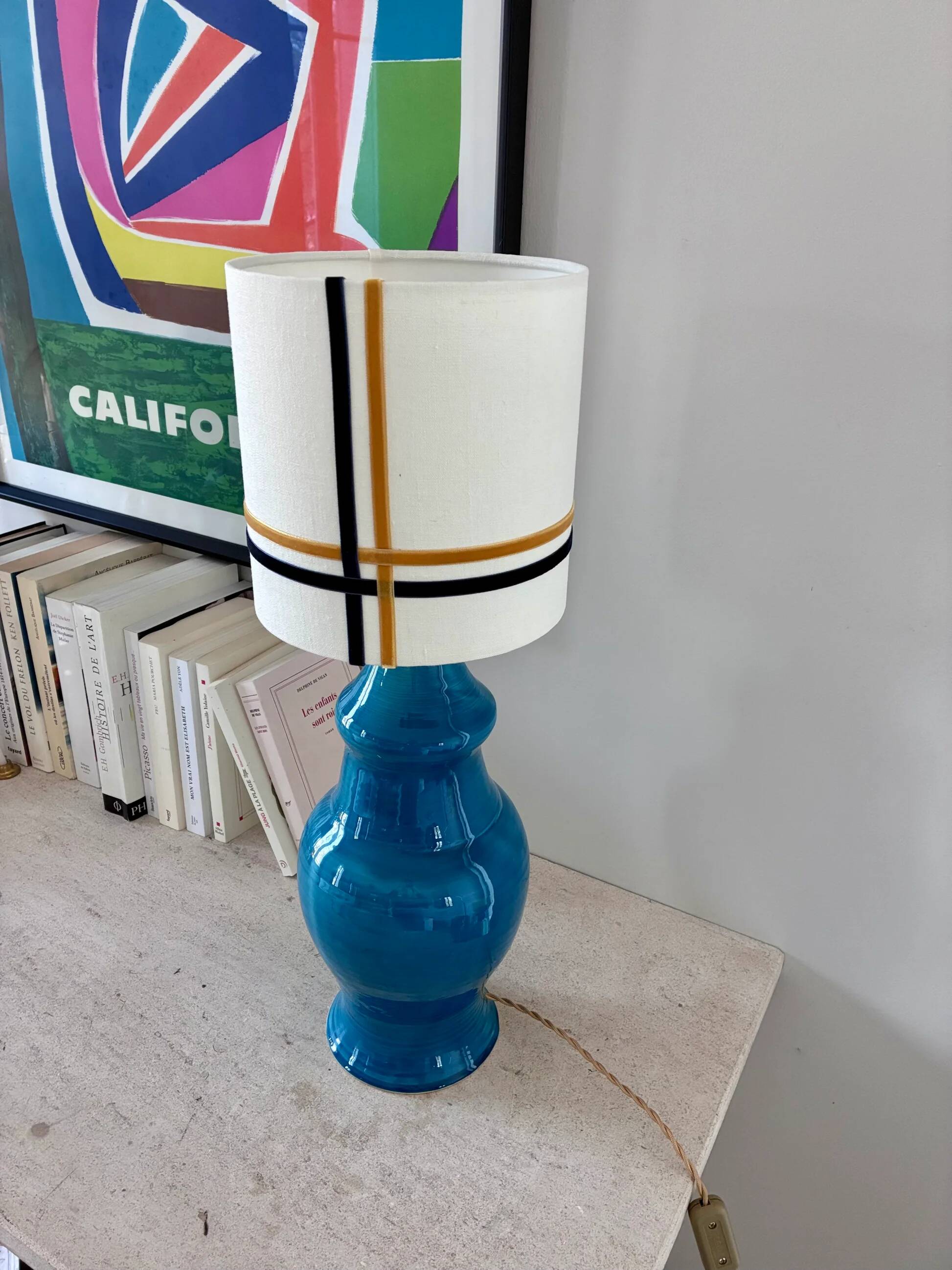 "Pear" lamp in bright blue ceramic - 1970.