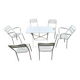 Garden furniture in wrought iron and wooden slats composed of two armchairs, 4 chairs and a table.