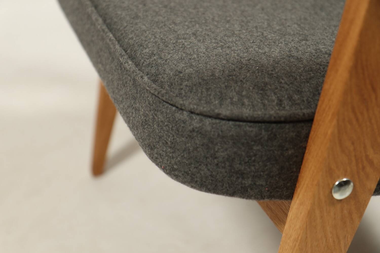 Vintage armchair anthracite gray natural wool oak wood