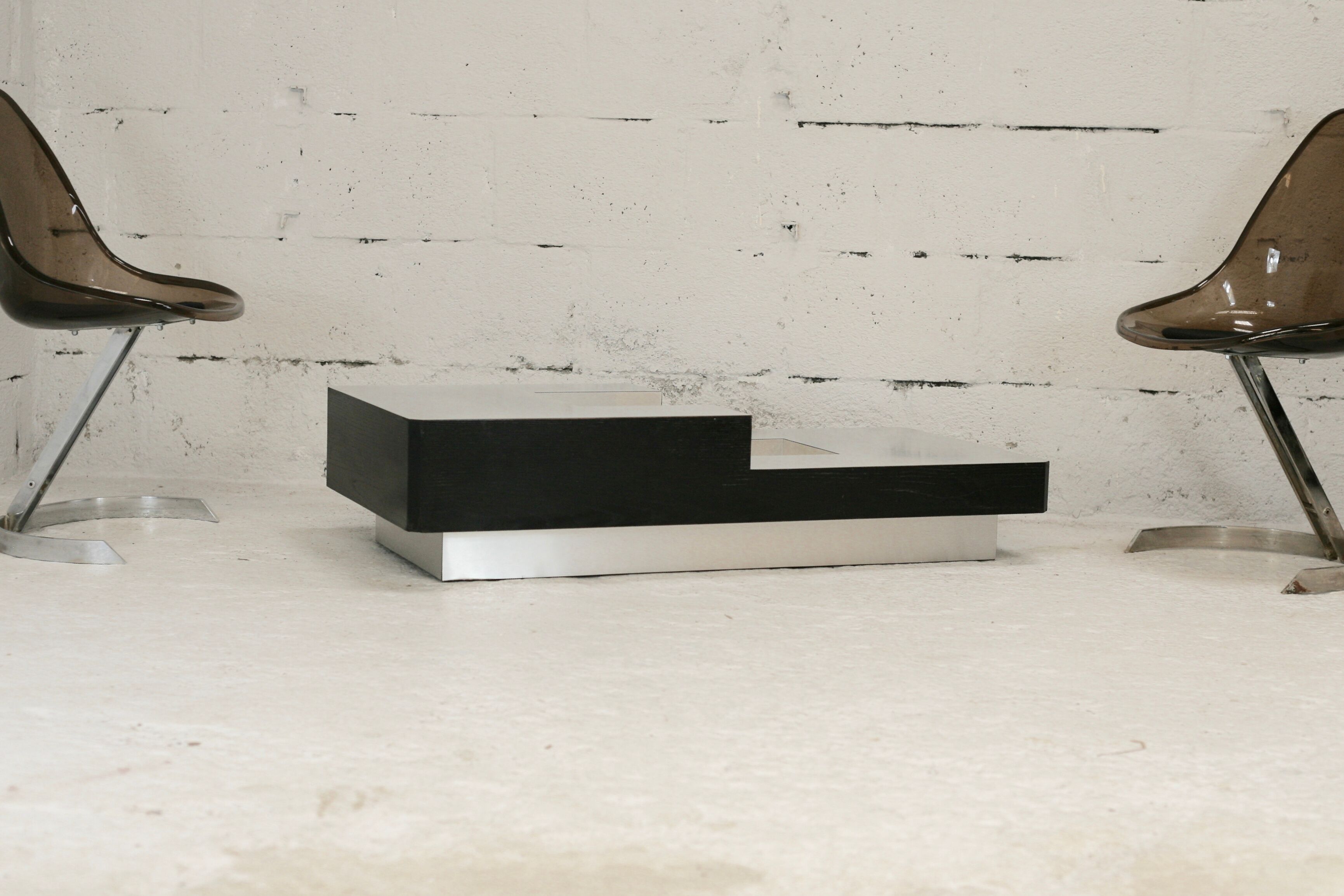 Coffee table "Space Age", wood, aluminum veneer, France, circa 1970