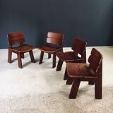 Constructivist Oak Dining Chairs, Belgium, 1960s, Set of 4
