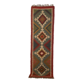 Tapis Kilim Runner fait à la mai, noir, rouge, beige, vert gris