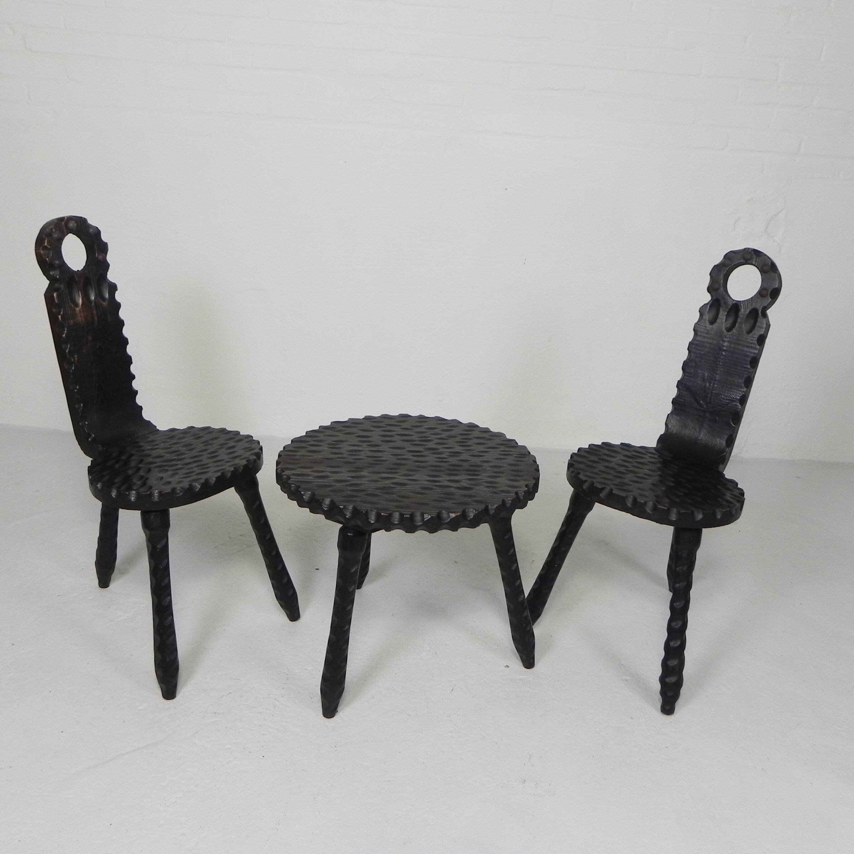 Set of 2 Spanish Brutalist chairs and coffee table, 1960s