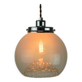Mid-Century Italian Chrome and Mid-Century ItalianMurano Glass Pendant Lamp