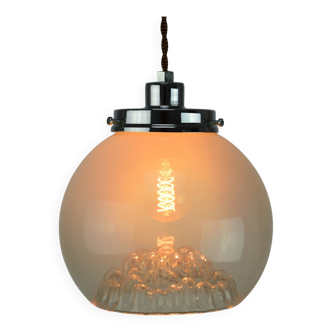 Mid-Century Italian Chrome and Mid-Century ItalianMurano Glass Pendant Lamp