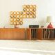 Two-piece hi-fi sideboard from the 1960s, teak veneer