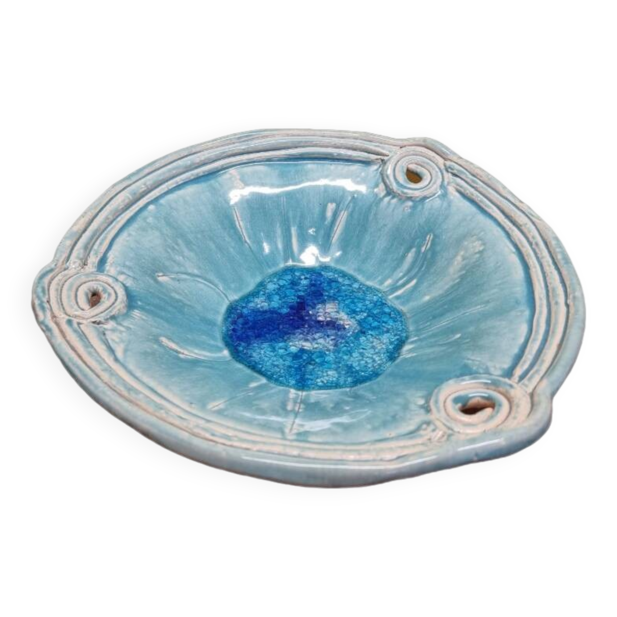 Blue Glazed Ceramic Fruit Bowl, 21st Century