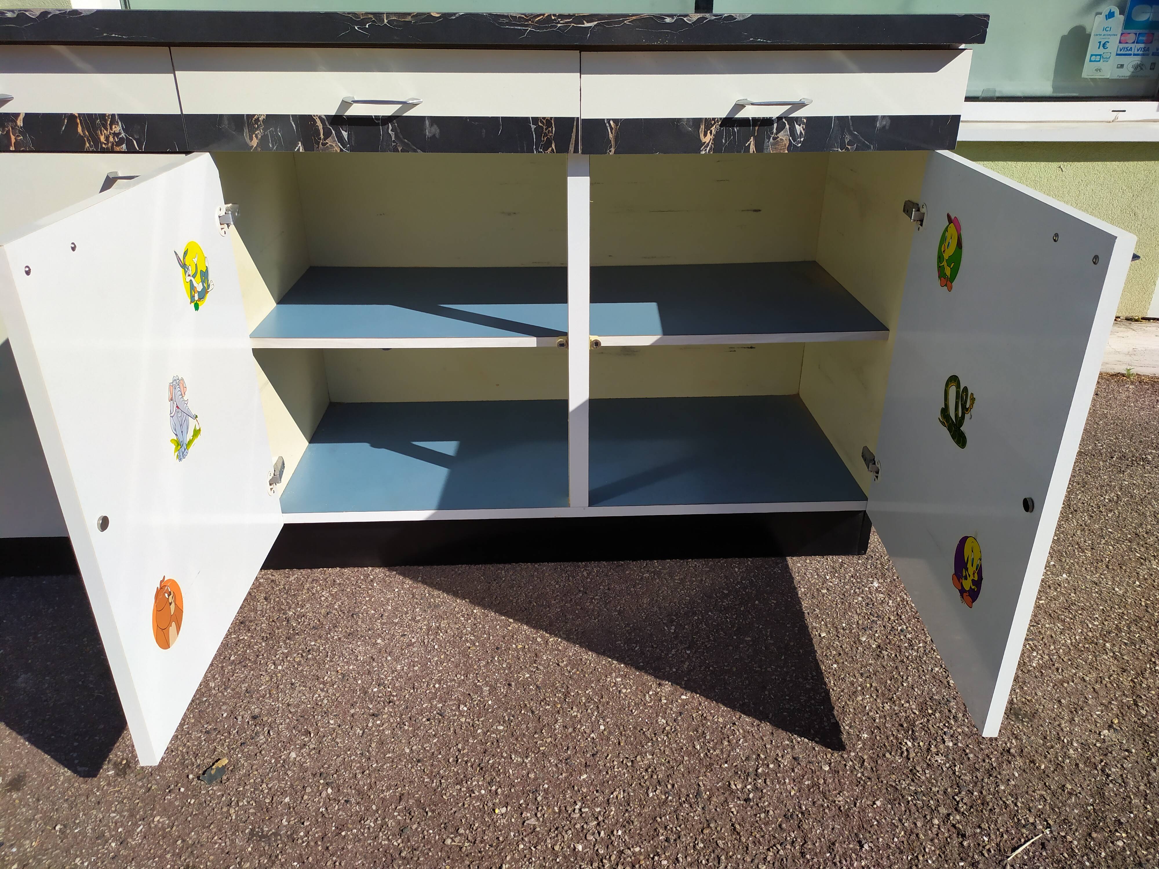 Buffet bahut de cuisine en formica marbre noir - vintage