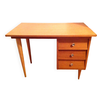 Desk in varnished oak veneer Scandinavian style / vintage 60s