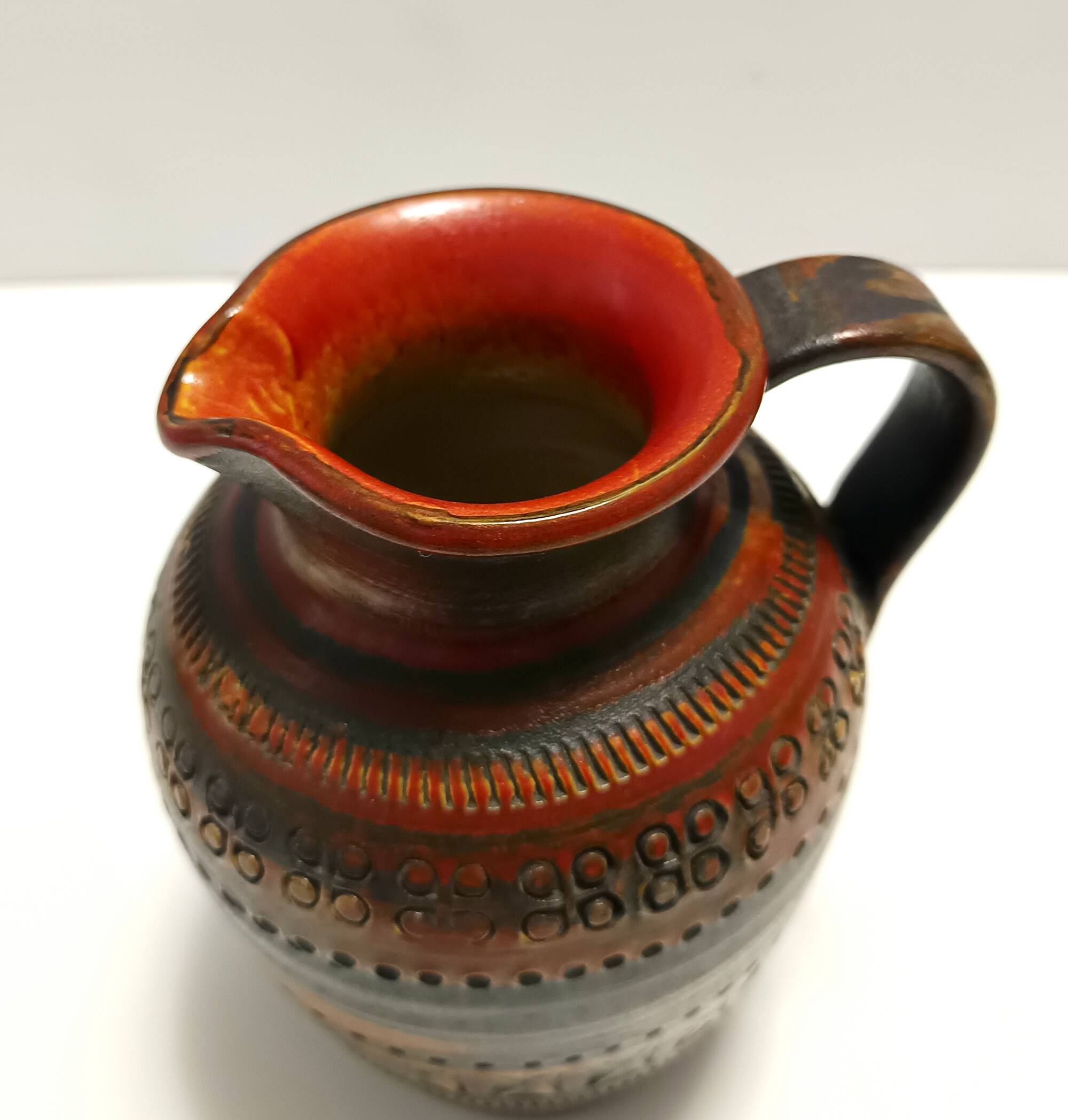Handmade Brown Lacquered Earthenware Pitcher by Aldo Londi for Bitossi
