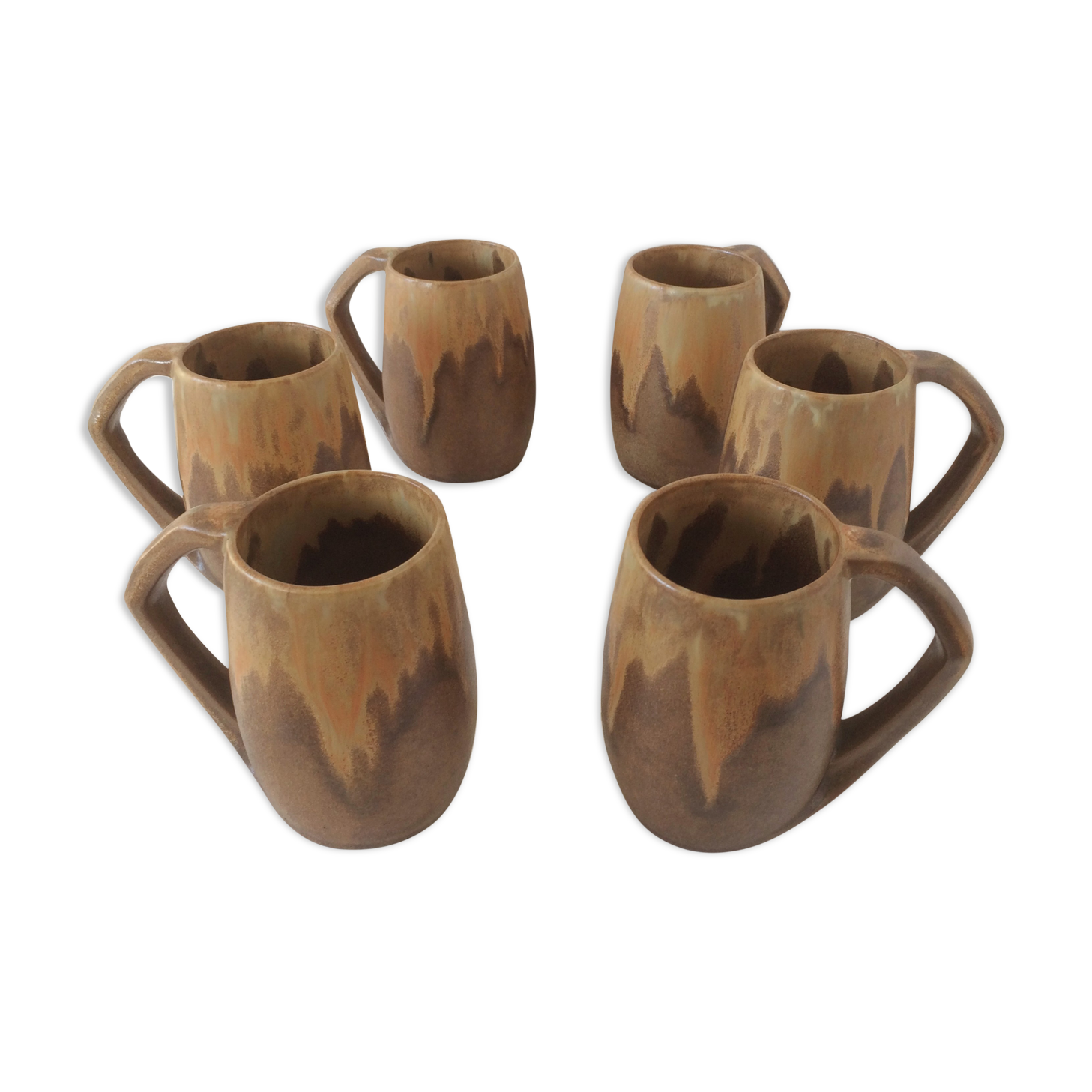 Lot 6 sandstone mugs varnished vintage 50s