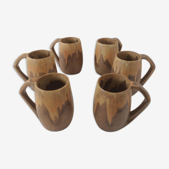 Lot 6 mugs grès flammé vernissé vintage années 50