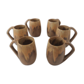 Lot 6 sandstone mugs varnished vintage 50s