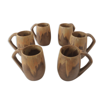 Lot 6 mugs grès flammé vernissé vintage années 50