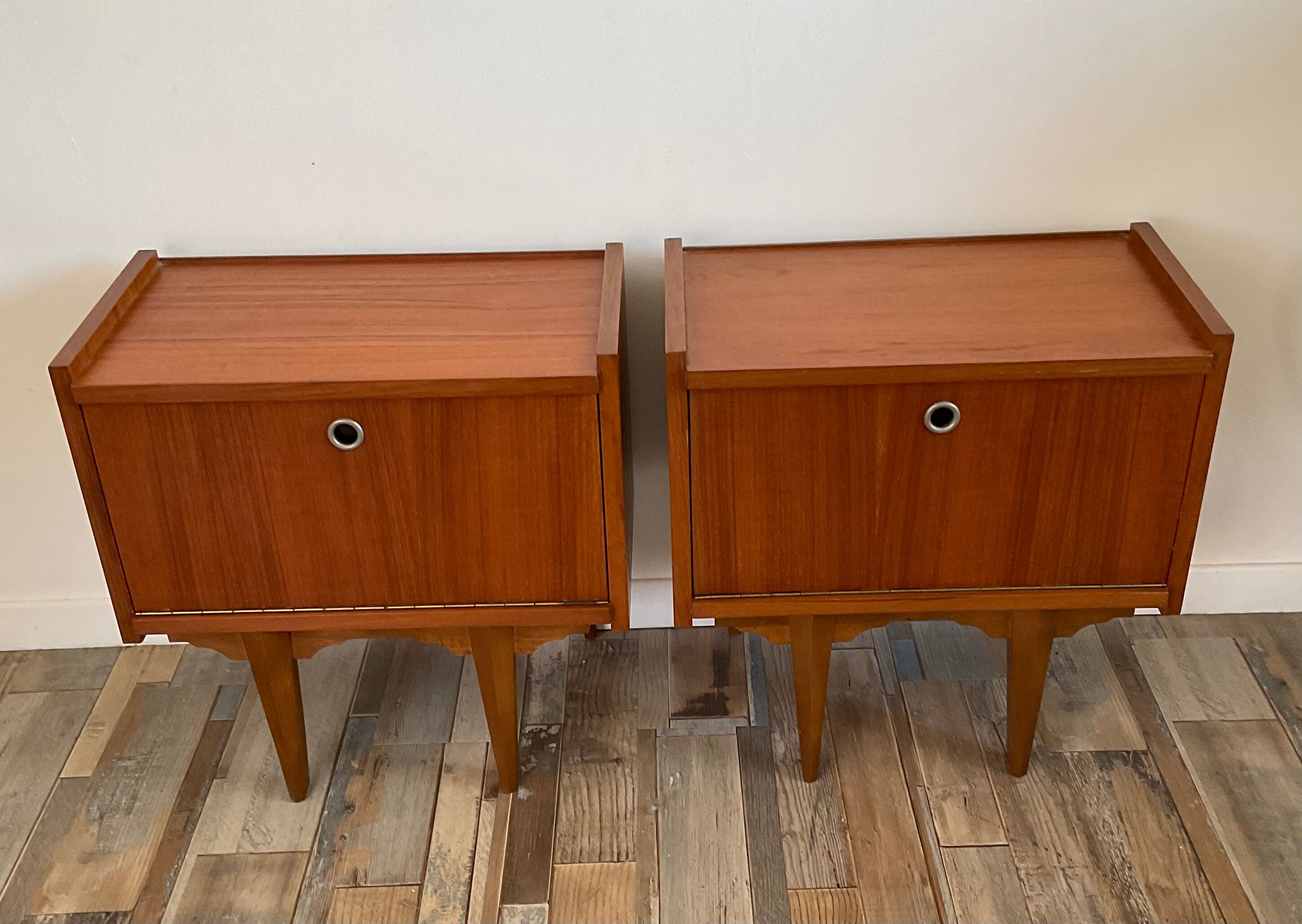 Pair of Scandinavian teak bedside tables in 60s