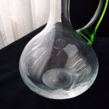 Blown glass wine carafe with engraved decoration
