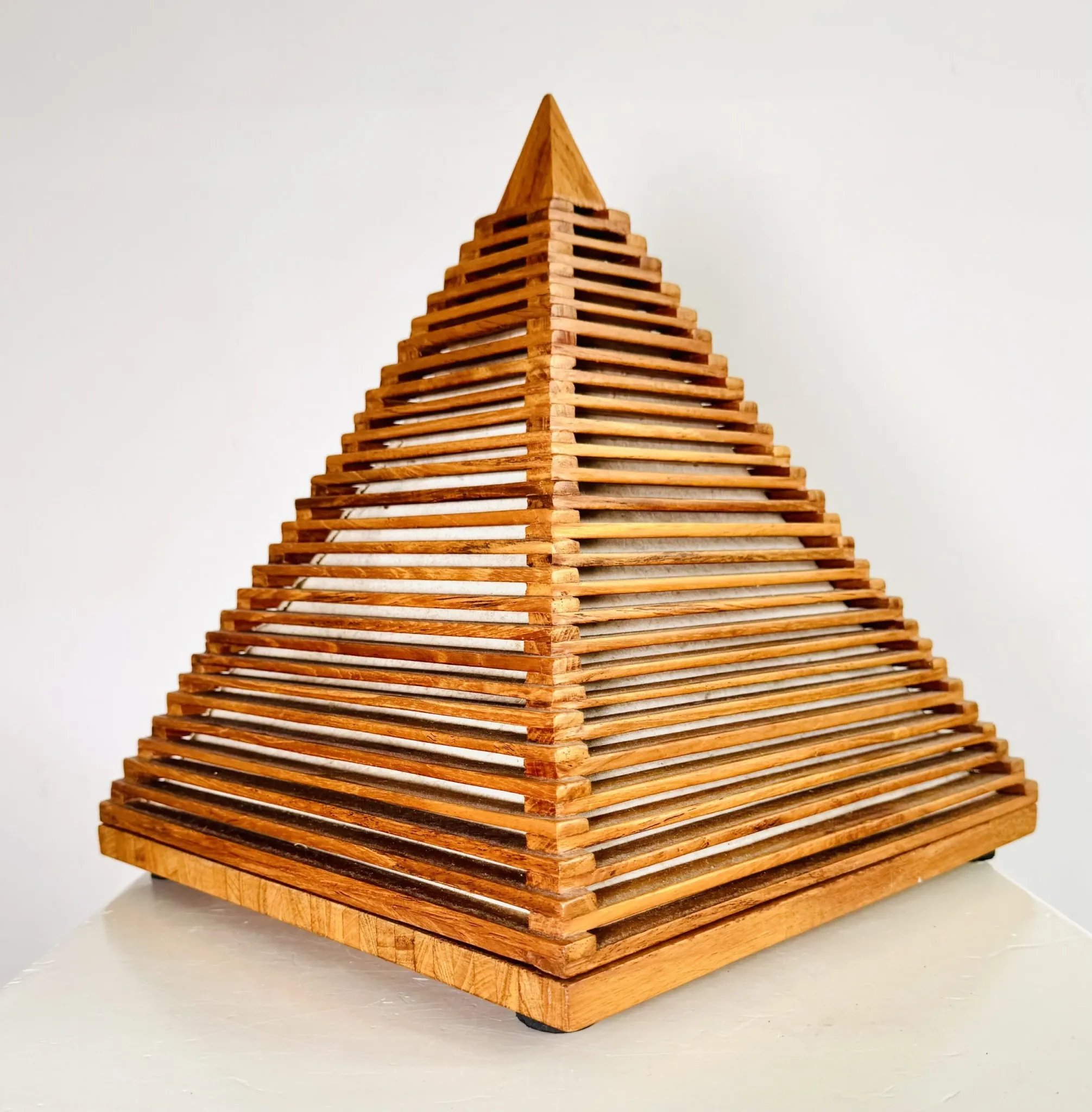 Teakwood Pyramid Table Lamp, Italy, 1970S