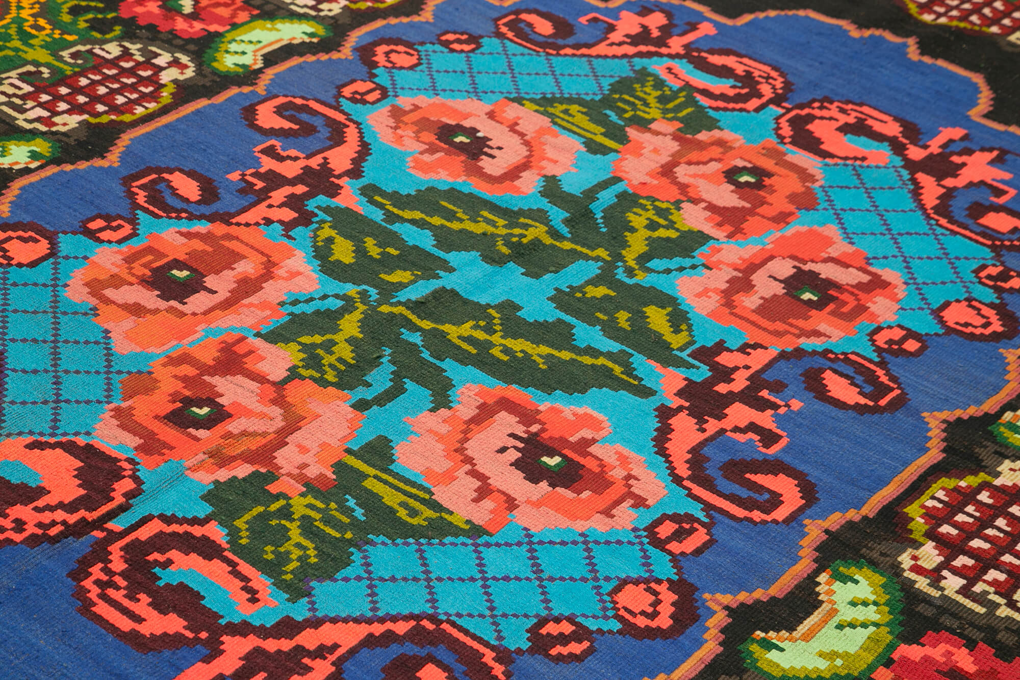 Handmade Vintage Moldovian Black Kilim 200 cm