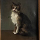 Oil on canvas portrait of a cat signed Henriette Barry 1899
