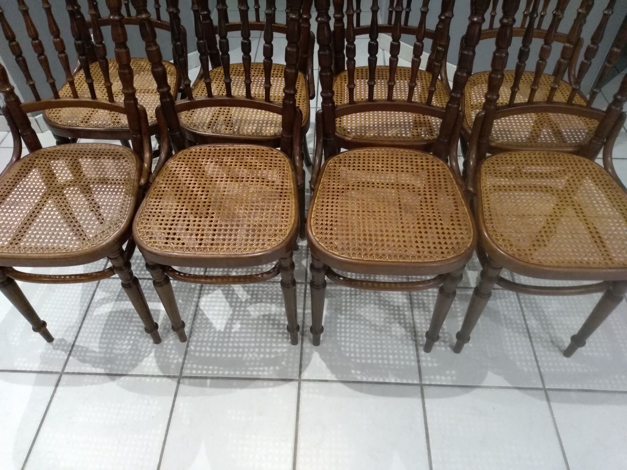 Rare suite of 8 chairs bistrot salon Fischel 1890