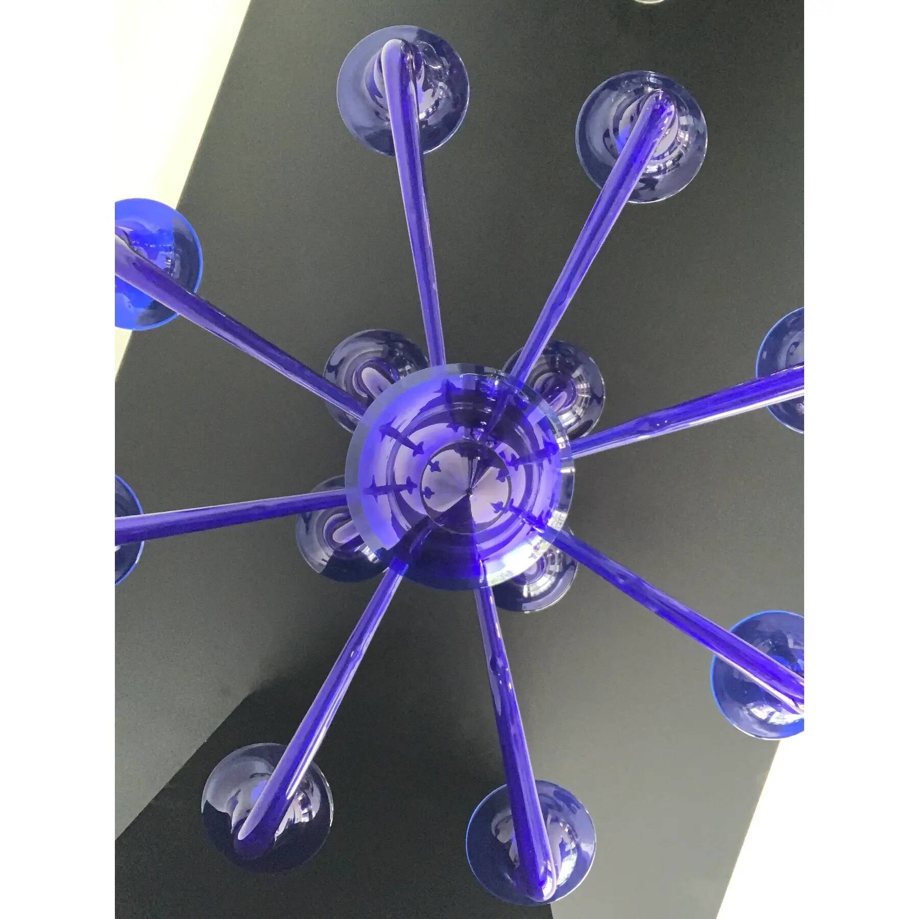 Blue Glass Chandelier, Contemporary, Attributed to Murano