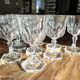 Set of 9 thick glass wine glasses faceted hexagonal foot