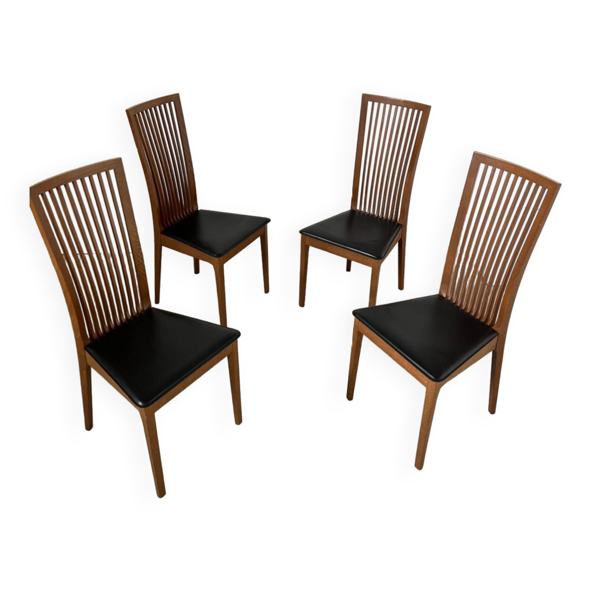 Set of 4 high back chairs in wood and imitation leather Italian design Calligaris