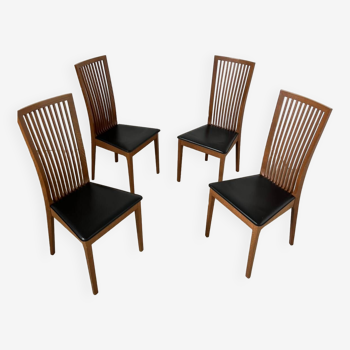 Lot 4 chaises dossier haut bois et simili cuir design italien Calligaris