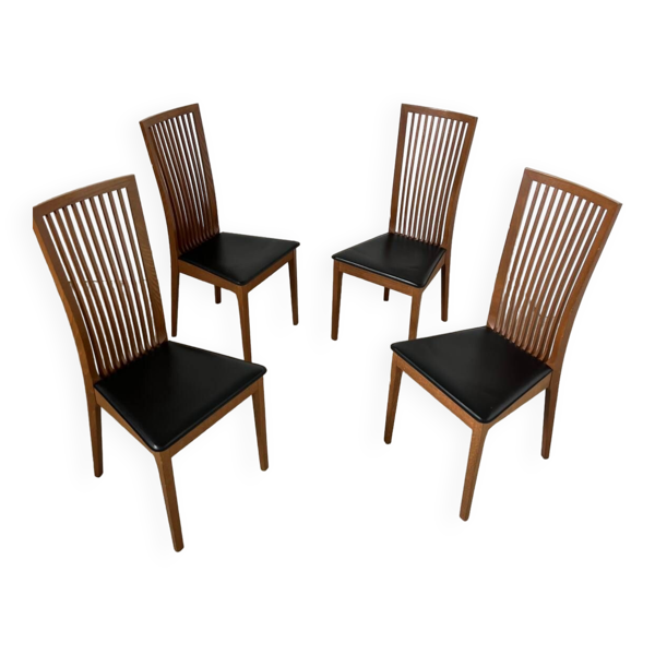 Lot 4 chaises dossier haut bois et simili cuir design italien Calligaris