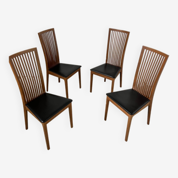 Set of 4 high back chairs in wood and imitation leather Italian design Calligaris