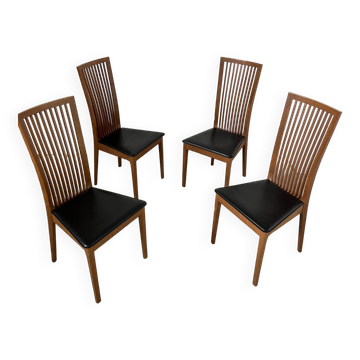Set of 4 high back chairs in wood and imitation leather Italian design Calligaris
