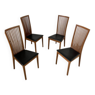 Lot 4 chaises dossier haut bois et simili cuir design italien Calligaris