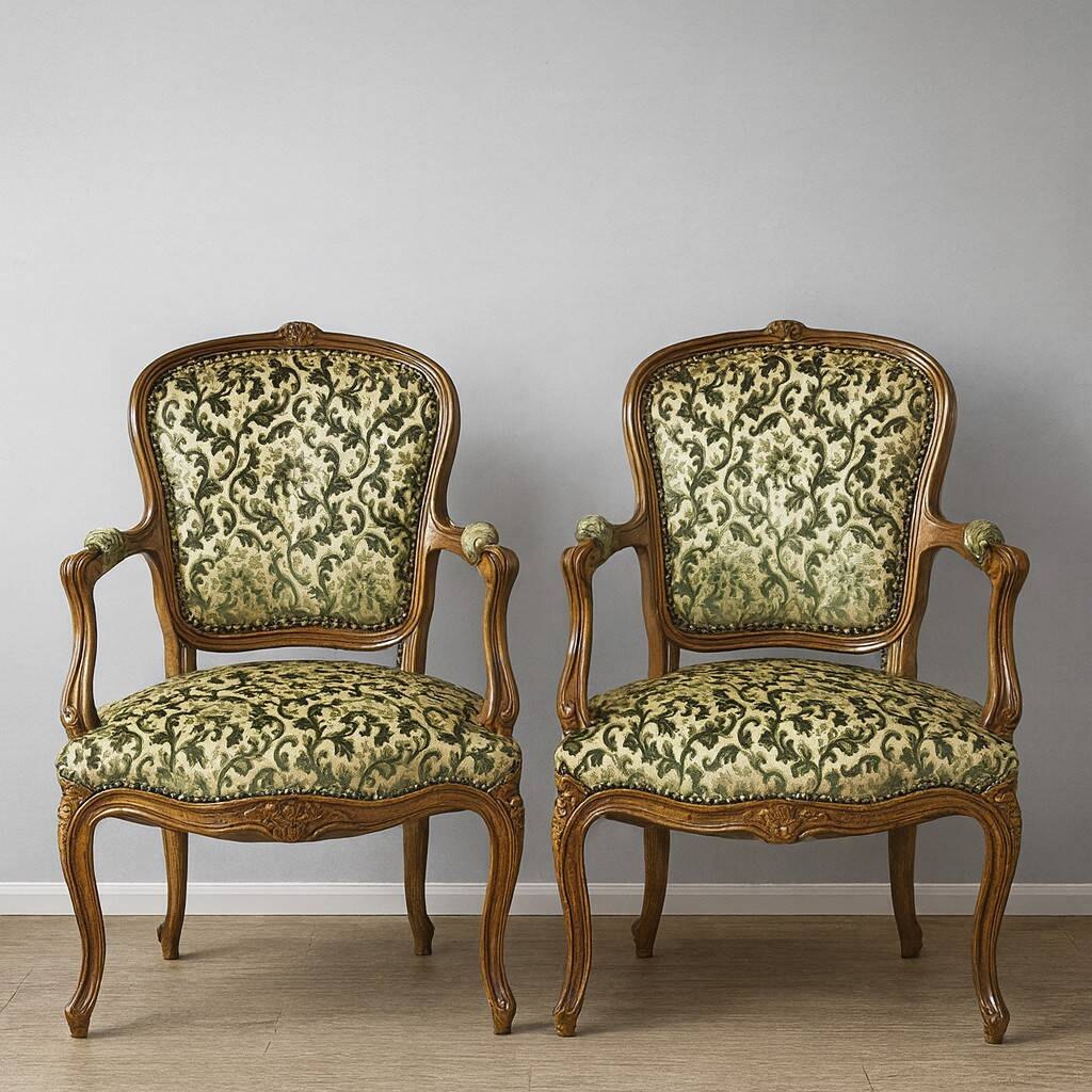 Paire de fauteuils style Louis XV, en bois massif finement sculpté