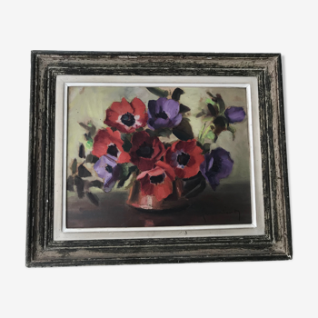 Table oil painting bouquet of anemones