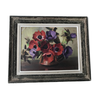 Table oil painting bouquet of anemones
