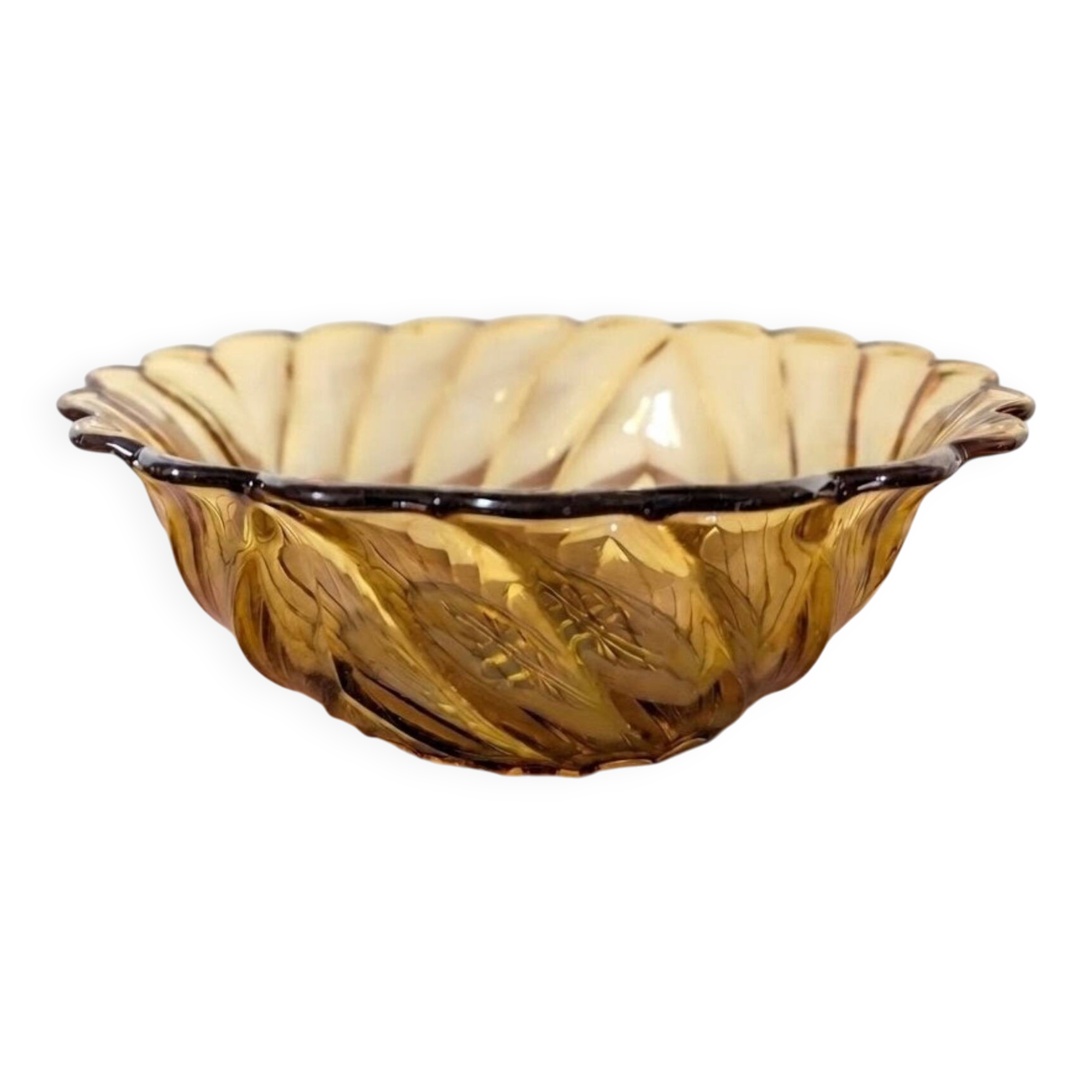 Amber glass floral bowl – 1960s-1970s