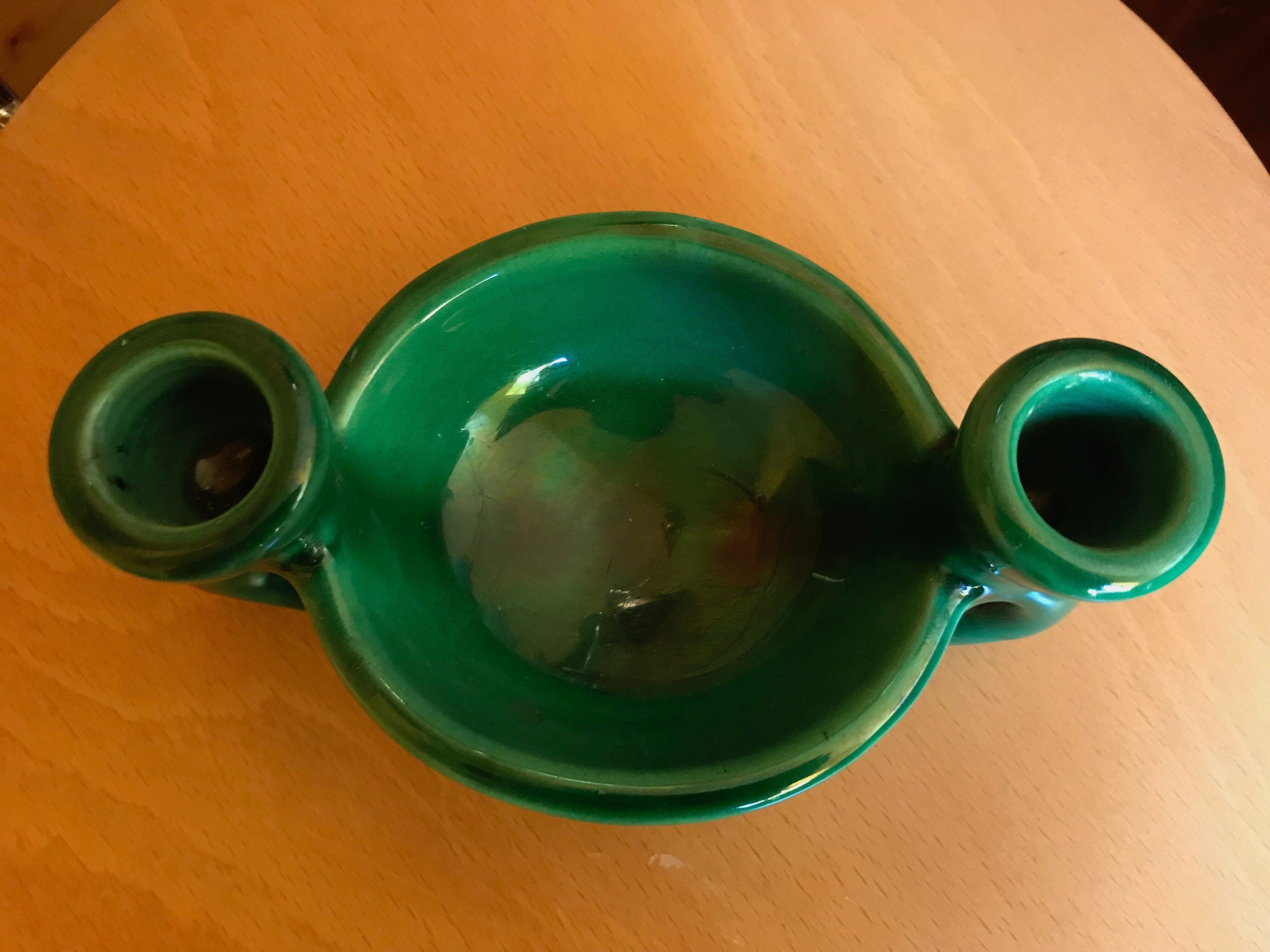 Green ceramic candlestick