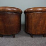 Set of 2 club armchairs in sheep leather