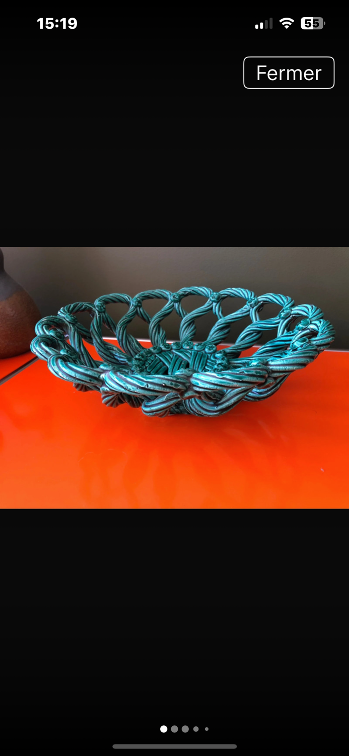 Vintage woven green basket Vallauris