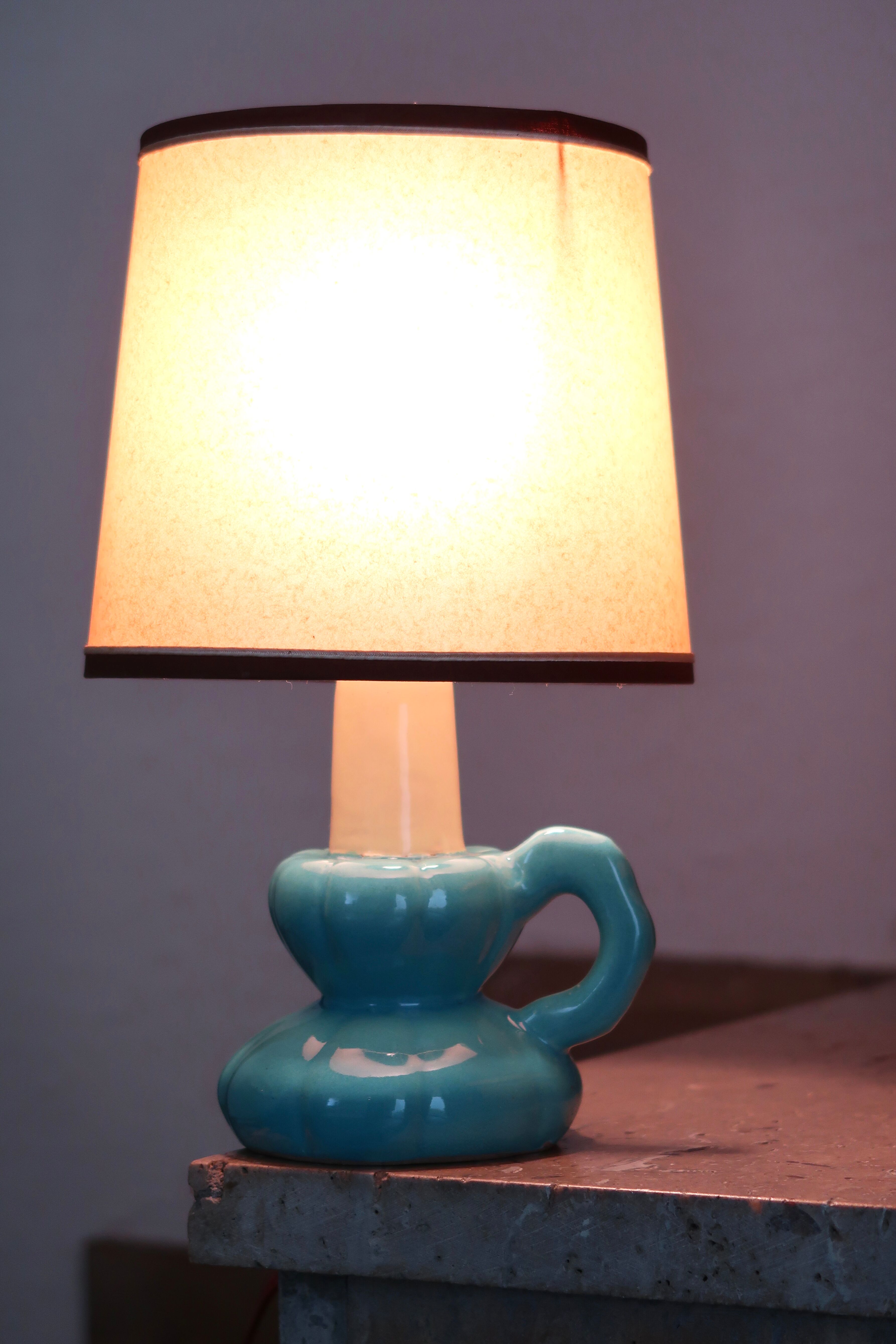 Blue ceramic lamp in the shape of a candle holder, 1960s