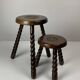 Pair of 2 midcentury brutalist modernist wood turned stools, ca 1950s